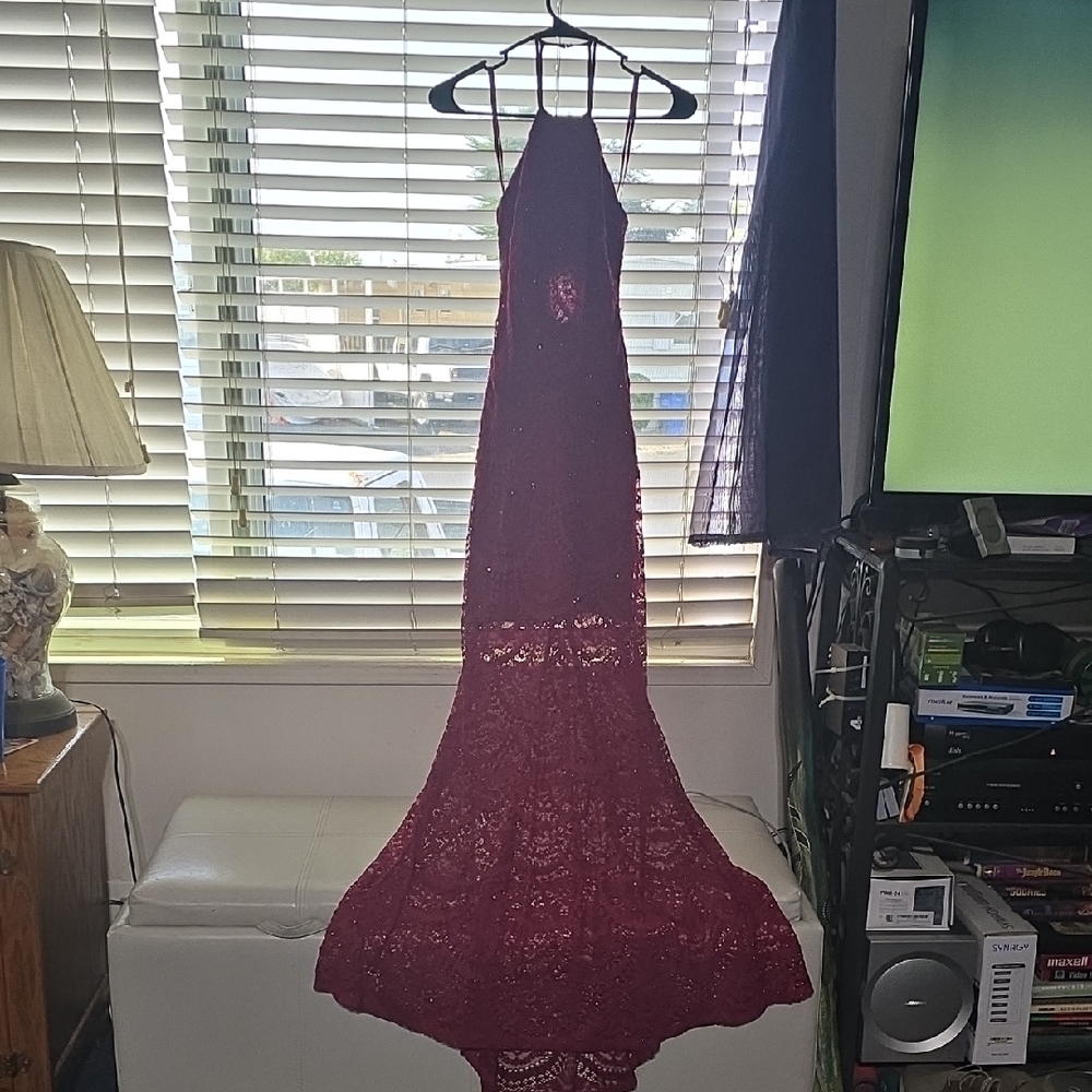My Michelle Wine Halter Backless Dress